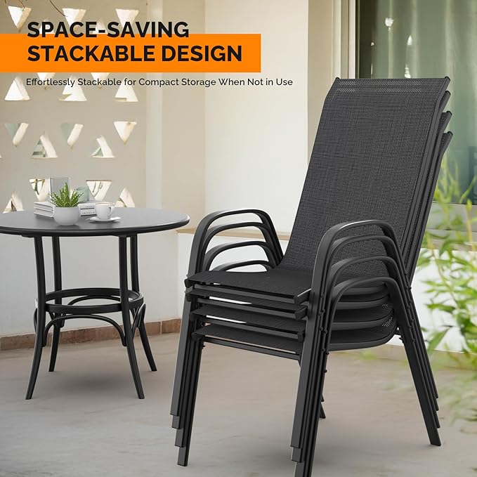 VINGLI Patio Chairs Set of 4 – Stackable Outdoor Dining Chairs - Image 5