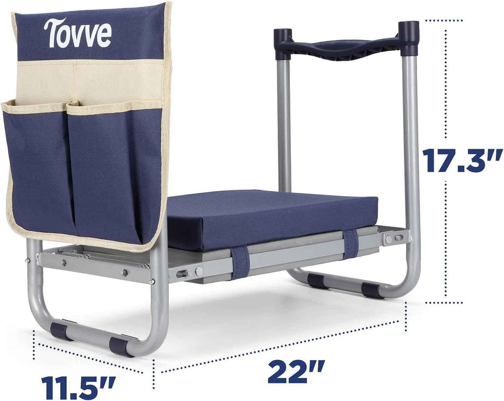 Tovve Foldable Garden Kneeler and Seat, Heavy Duty Garden Stool with 10" Wide Detachable Kneeling Pad, Portable Garden Bench Chair with Large Garden Tool Bag, Gardening Gifts for Women, Seniors, Mom