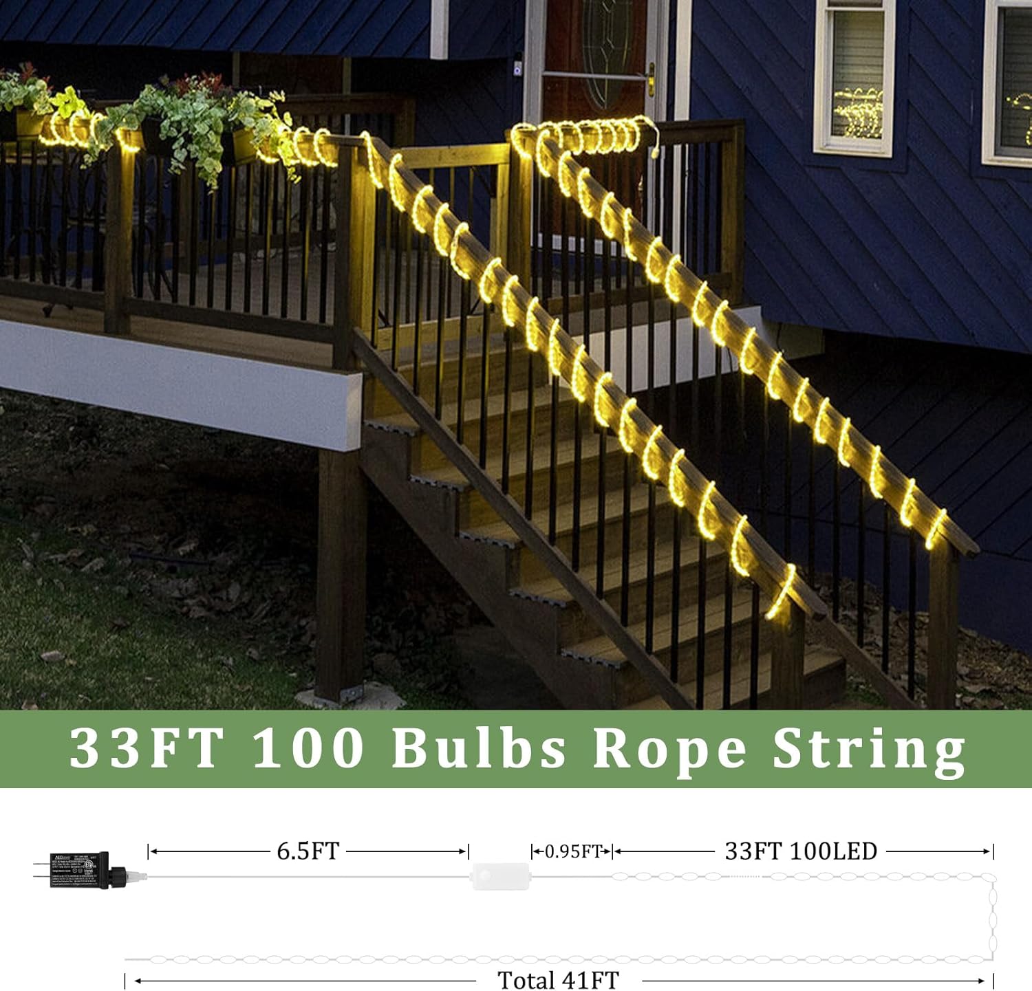 33FT 100 LED Rope Lights for Outside, 16 Colors Waterproof String Lights with Plug & Remote, Multicolor Twinkle Fairy Tube Lights for Indoor & Outside Camping Garden Patio Party Christmas Décor