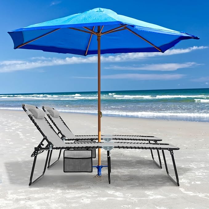 GYMAX Lounge Chairs for Outside, Extra High Folding Beach Tanning Lounger - Image 2