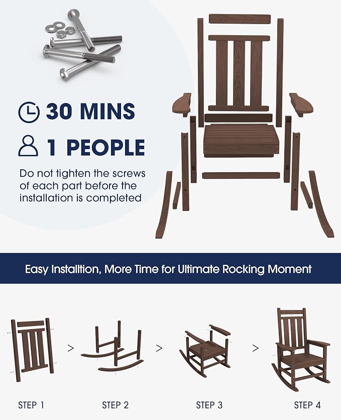 KINGYES Oversized Outdoor Rocking Chair Set of 2, All-Weather Patio Rocking - Image 5