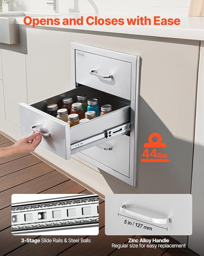 VEVOR Outdoor Kitchen Drawers 18.11" W x 23.23" D x 23.23" H, Triple-Access - Image 6