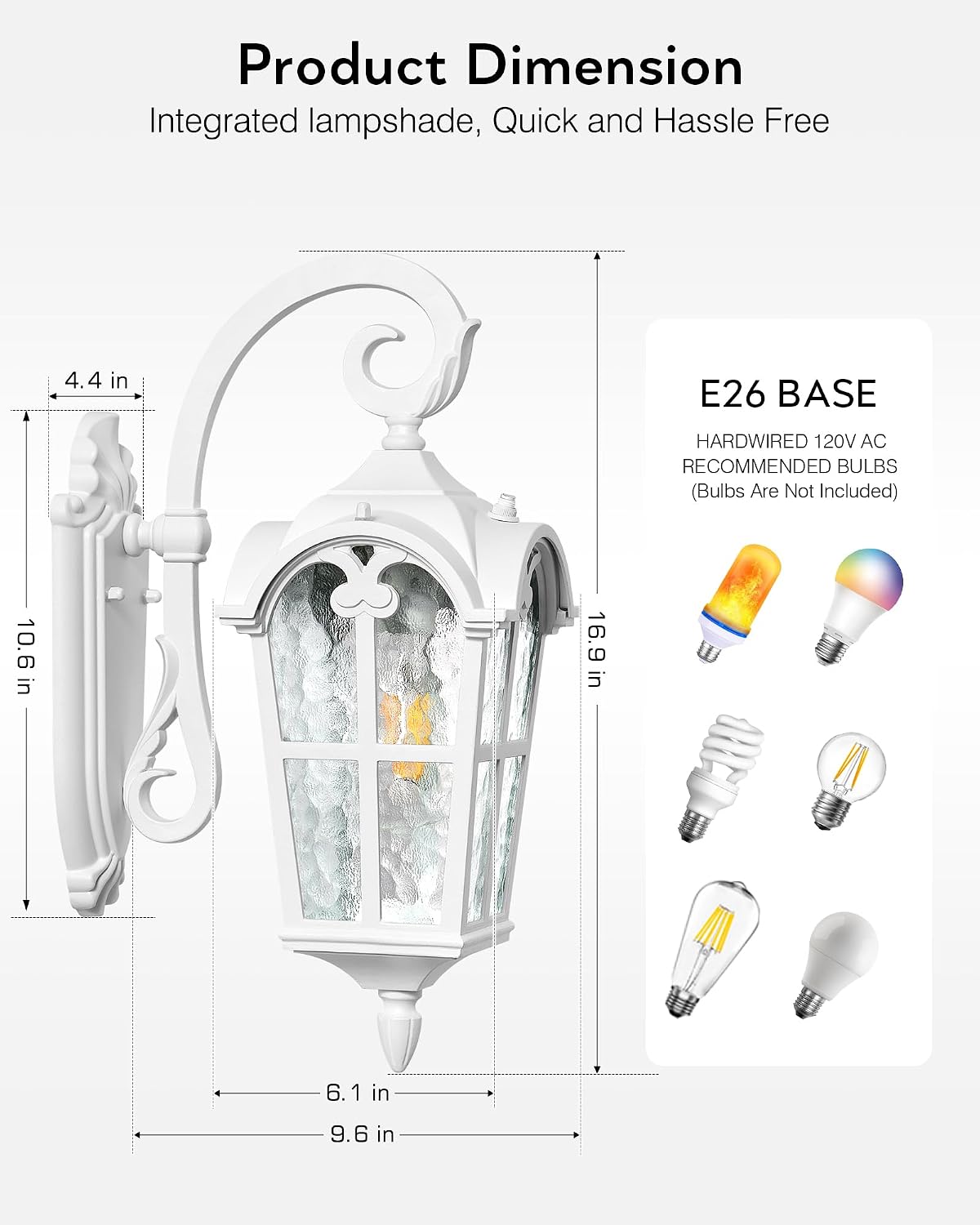 VIANIS White Porch Lights Outdoor, Dusk to Dawn Light Fixtures Wall Mount | Exterior Lighting for House with Ripple Glass, Lantern Fixture for Patio Garage Coach, Anti-Rust Waterproof, Easy to install