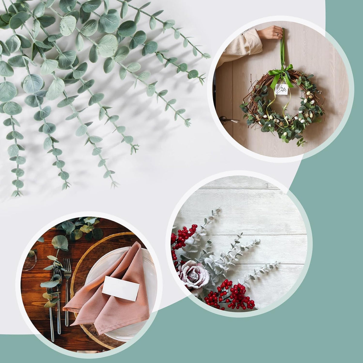 Sukh 24pcs Artificial Eucalyptus Stems - Faux Eucalyptus Branches Decor | Realistic Fake Greenery Plant, Flower Bouquet for Vase Filler, Wedding Centerpiece, Christmas, Home Indoor Outdoor Decoration