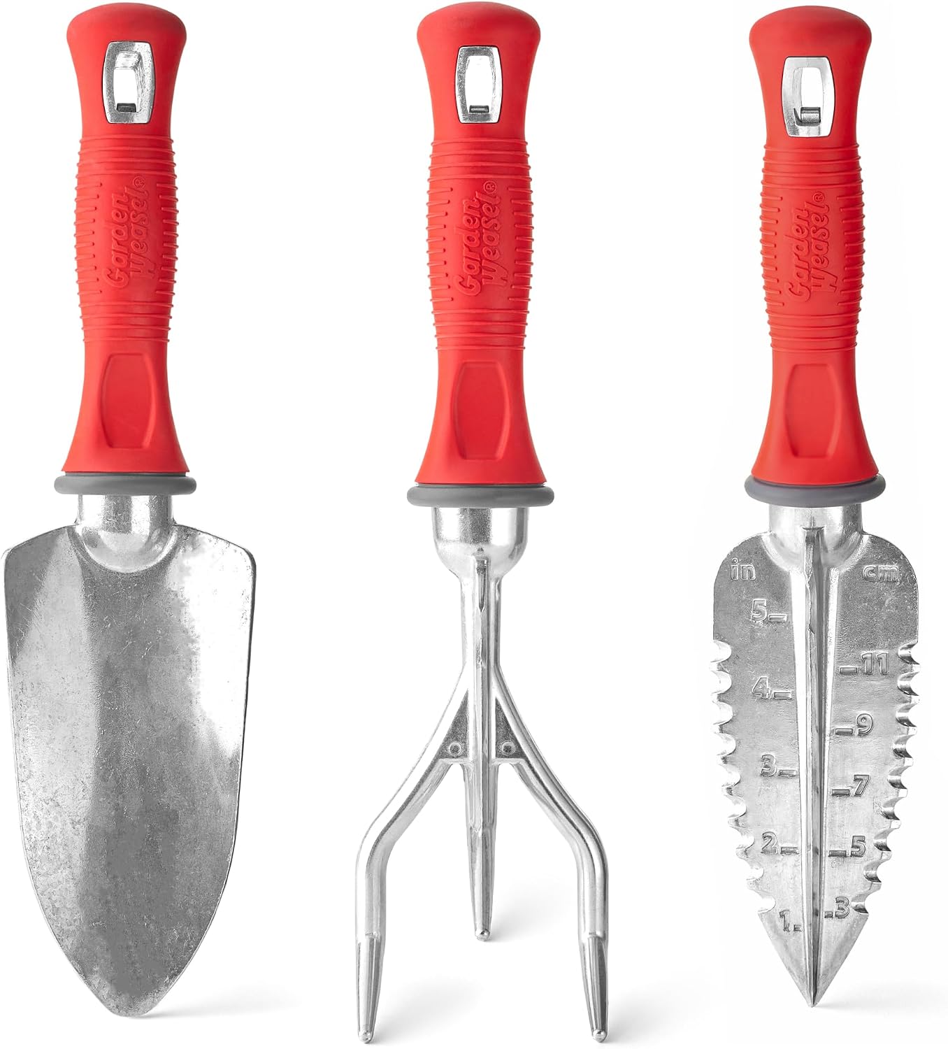 Garden Weasel 3Piece Hand Tool Set Trowel Transplanter Cultivator Gardening | Heavy duty steel combo set for digging, planting & weeding. Includes trowel, transplanter & hand cultivator for garden care