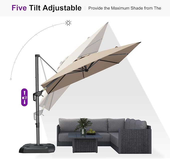 PURPLE LEAF 8 Feet Outdoor Square Cantilever Umbrella Patio Umbrella - Image 7