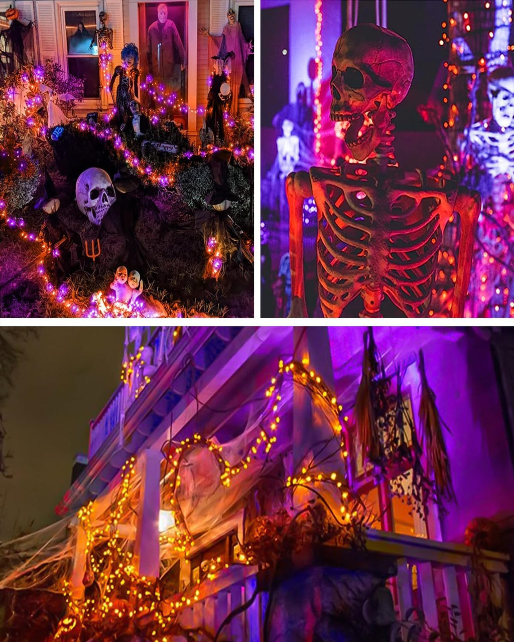 Solar Halloween String Lights, 100 LED Orange Purple Fairy Lights, 8 Modes IP65 Waterproof Auto On/Off for Indoor Outdoor Holiday Decor