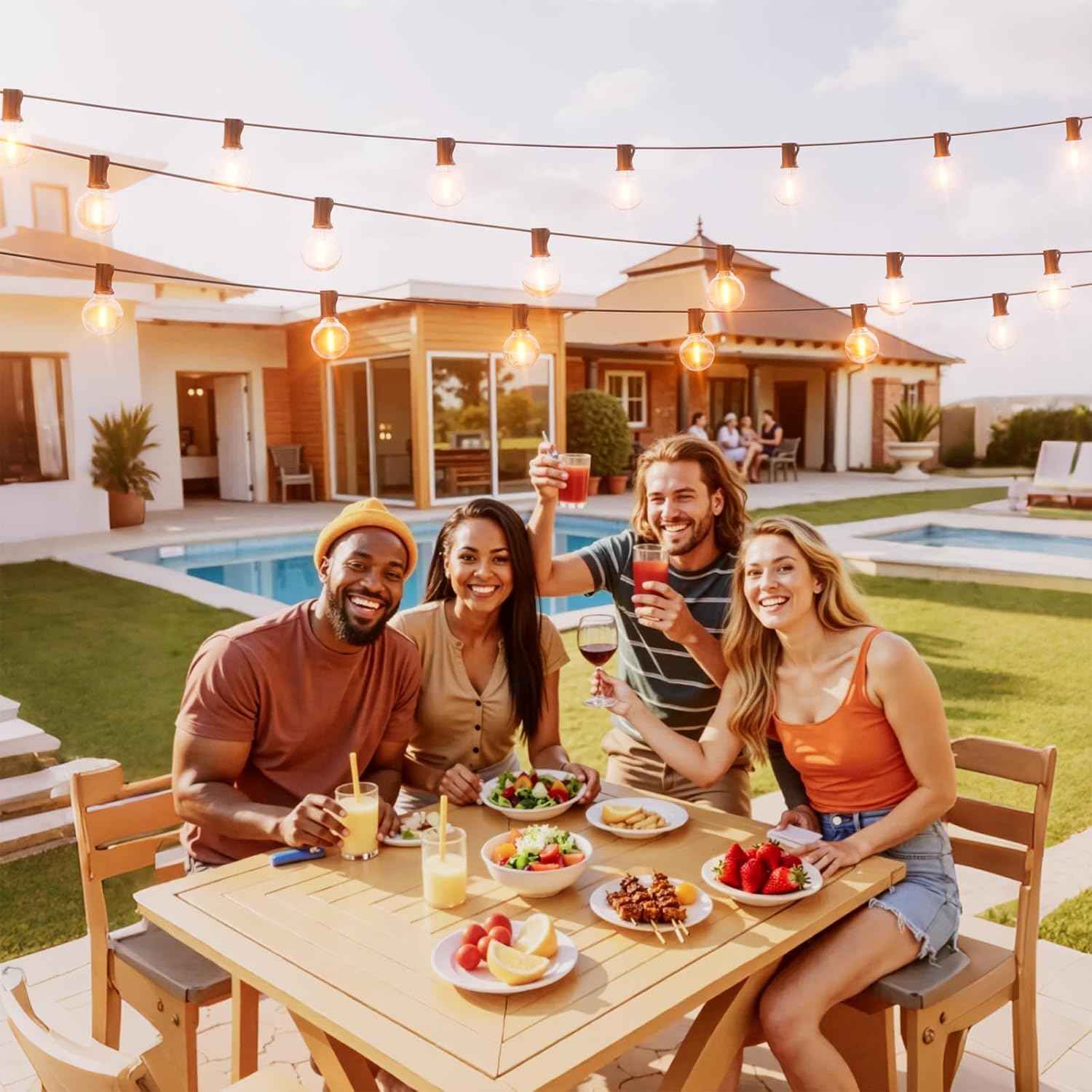 Svater Outdoor String Lights 150 FT Waterproof Outside Patio Light 78 Bulbs | Shatterproof G40 LED Edison Bulbs, Plug-In, Dimmable, Connectable, Outside Light for Bistro Cafe Backyard Porch Party Decor