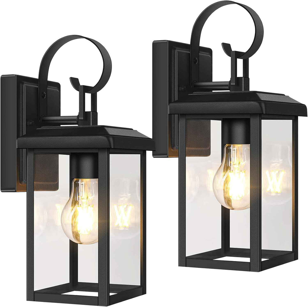 BesLowe 2-Pack Outdoor Wall Light Fixtures, Modern Porch Sconces, Black | Waterproof, Rust-Resistant, Durable Metal with Clear Glass, Standard E26 Socket, Easy to Install