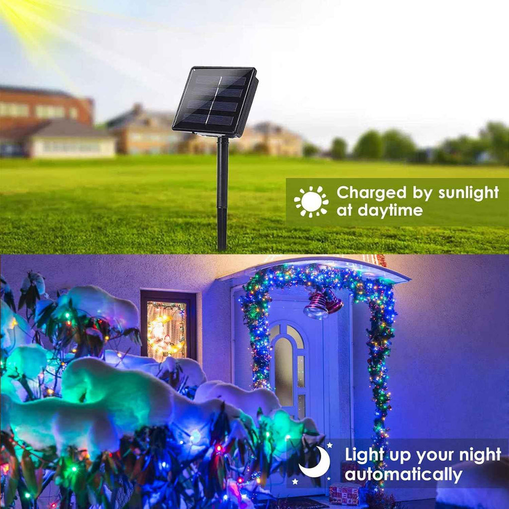 Solar Christmas String Lights Outdoor 2Pack 200LED, Warm White ⇋ Multicolor | Fairy Lights Waterproof, 8 Modes, Memory, Auto On/Off, Copper Wire Twinkle Lights for Outside Garden Tree Christmas Decor