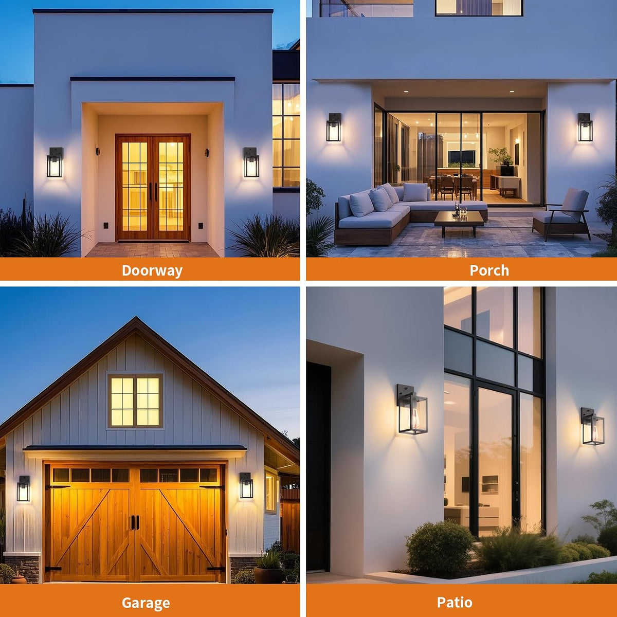 2 Pack Dusk to Dawn Exterior Lighting Fixtures Wall Mount, Sensor Outside Front Porch Lights for House, Outdoor Lantern Lamp, Waterproof Wall Sconce Lights, Black Coach Light for Garage Entryway