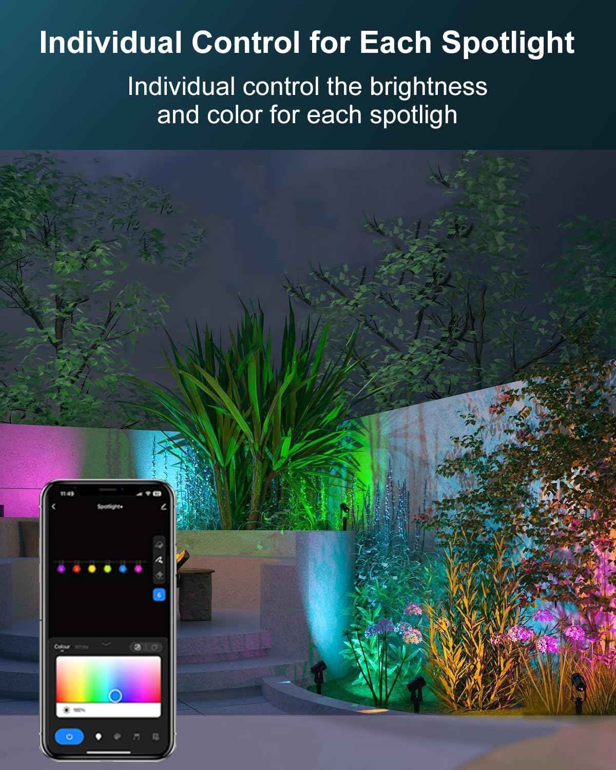 Ligency Smart Low Voltage Landscape Lights, 4-Pack RGBW Color Changing | Outdoor Spotlights, Alexa & Google Control, IP65 Waterproof, For Trees, Garden, Yard, Pathway & Holiday