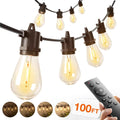 addlon 100FT Outdoor String Lights LED with Remote Dimmable Waterproof | Timer & 3 Lighting Modes, Shatterproof Edison Bulbs, Connectable Hanging Strand for Patio Outside Backyard Porch Party Décor