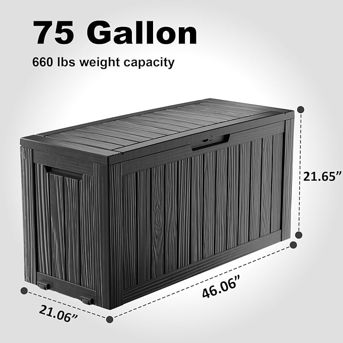 DRATO 75 Gallon Deck Box, Waterproof Resin Large Outdoor Storgae Box - Image 2