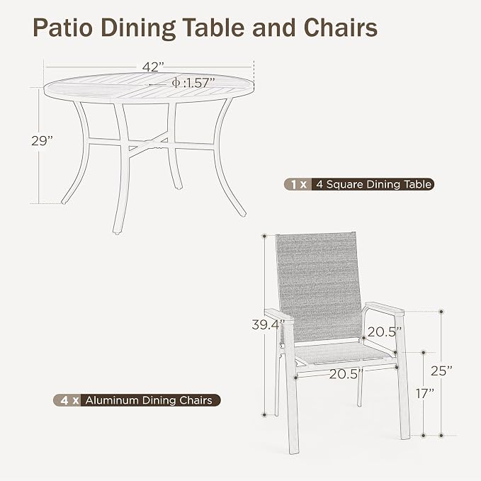 PHI VILLA 5 Pieces Patio Dining Set, Outdoor Furniture - Image 6