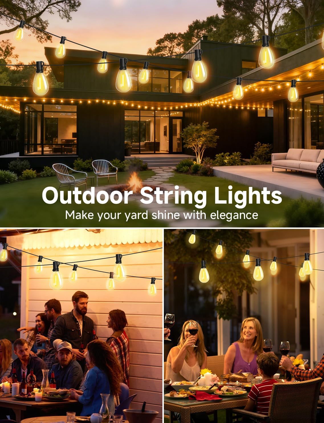 Likesky 130FT LED Outdoor String Lights with Remote Waterproof Patio Lights with Shatterproof S11 Bulbs, Dimmable Outside Hanging Light Connectable for Porch Backyard Yard Garden Decor 2700K