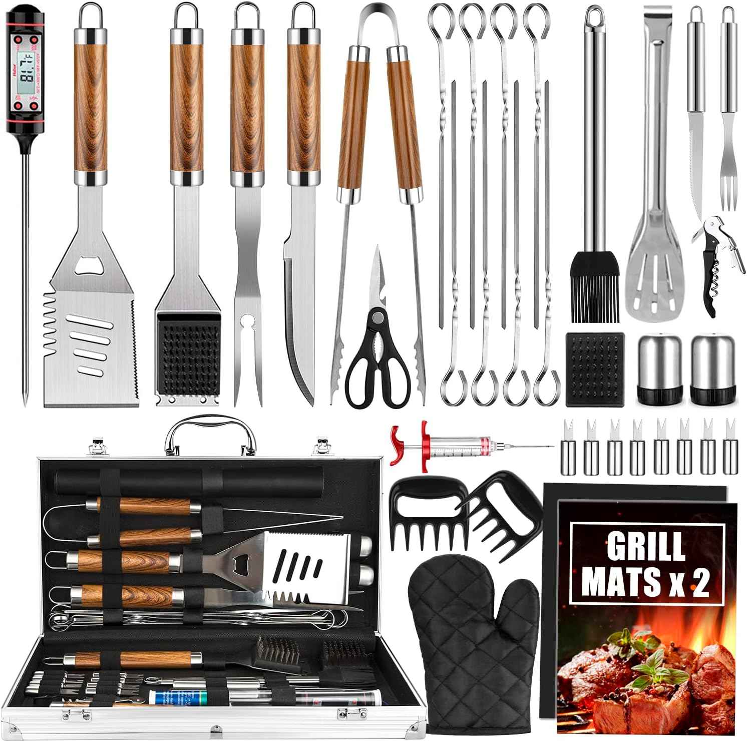 Cifaisi 38Pcs BBQ Tools Grilling Accessories Set with Aluminum Case | 16 Inch Stainless Steel Grill Tools, Thermometer, Grill Mats for Camping, Backyard Barbecue, Grilling Gifts for Men Women