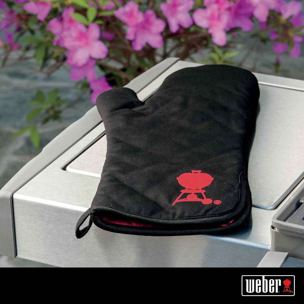 Weber® Barbecue Mitt with Red Kettle Embroidery | Black Cotton BBQ Grill Mitt with Foldable Cuff, Hanging Loop, One‑Size‑Fits‑Most, Grill Accessory