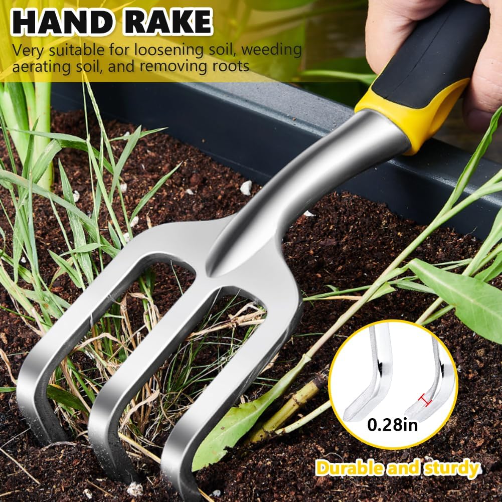 3 Pcs Heavy Duty Garden Tool Set, Garden Shovel Trowel, Weeding Hand Rake | Gardening Tool Set, Shovel, Trowel, Hand Rake, with Soft Rubberized Non-Slip Ergonomic Handle