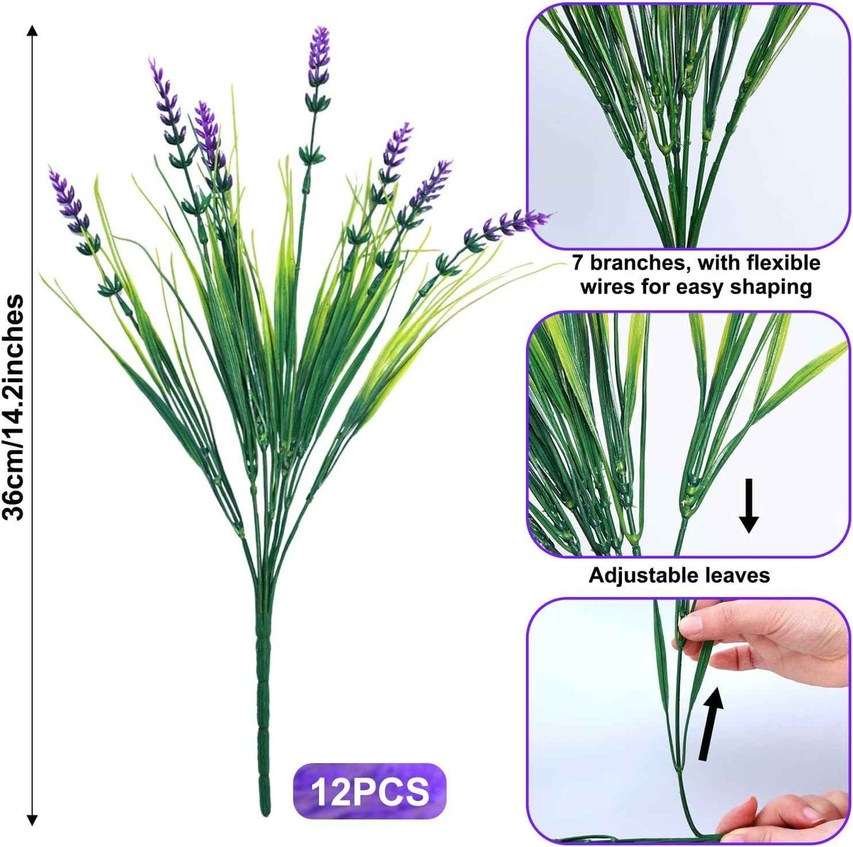 Fumwase Artificial Plants Flowers, 12 Bundles, Purplecolor | Fake Monkey Grass, No Fade, Artificial Shrubs Bushes Greenery, 14.2" Plastic Plants, For Garden Home Front Porch Decor