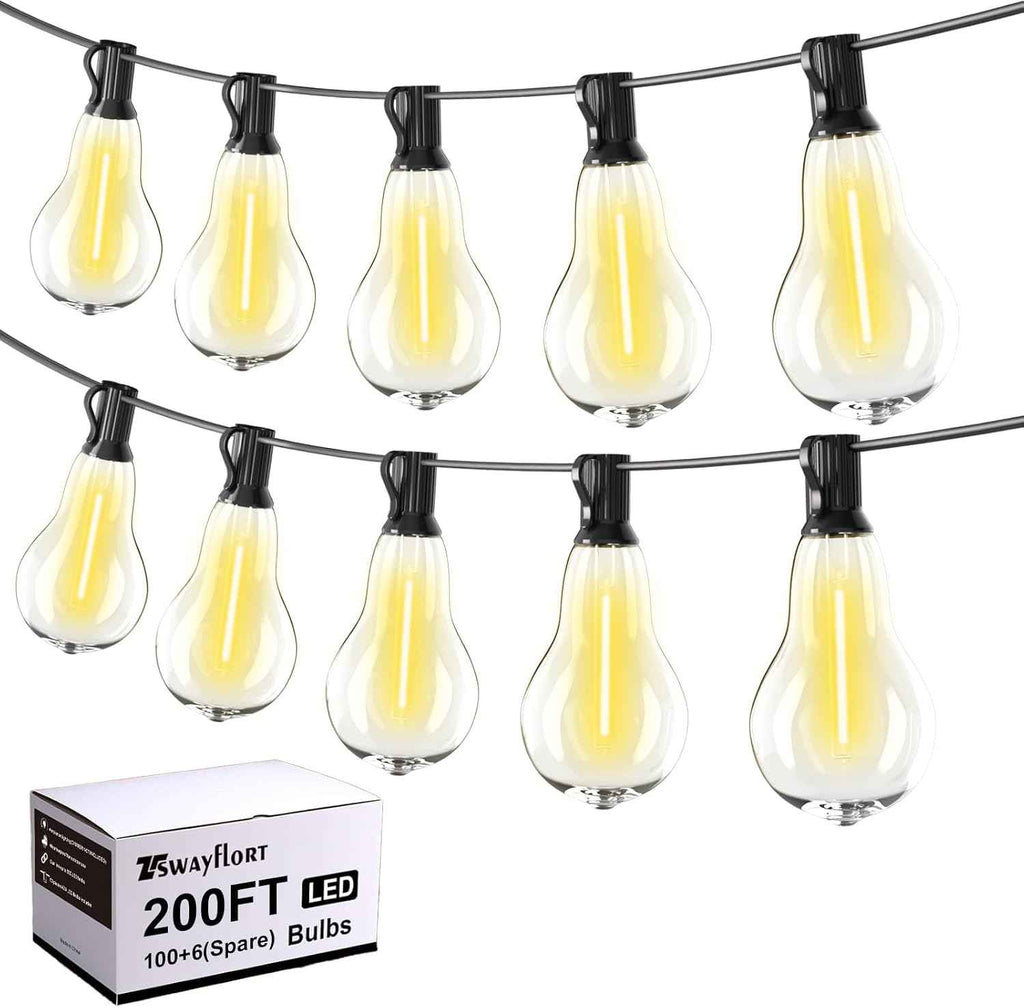 200FT Outdoor Lights with 106 Shatterproof Bulbs(6 Spare), IP45 Waterproof Outside String Lights, Patio String Lights Hanging for Party, Yard, Porch, Bistro, 2200K Adjustable Warm White Light