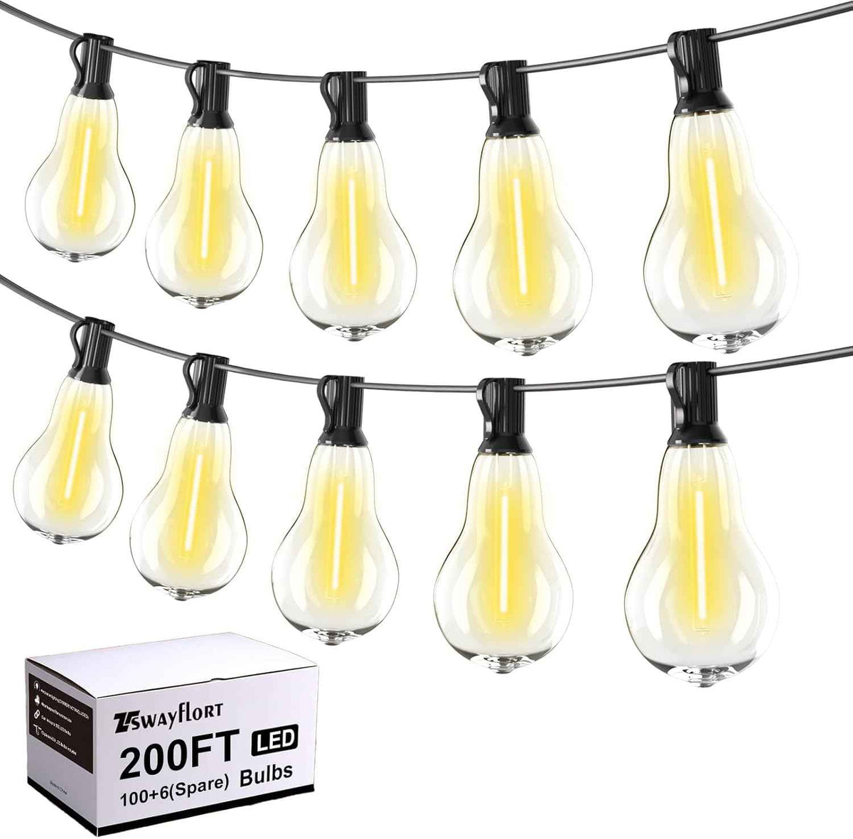 200FT Outdoor Lights with 106 Shatterproof Bulbs(6 Spare), IP45 Waterproof Outside String Lights, Patio String Lights Hanging for Party, Yard, Porch, Bistro, 2200K Adjustable Warm White Light