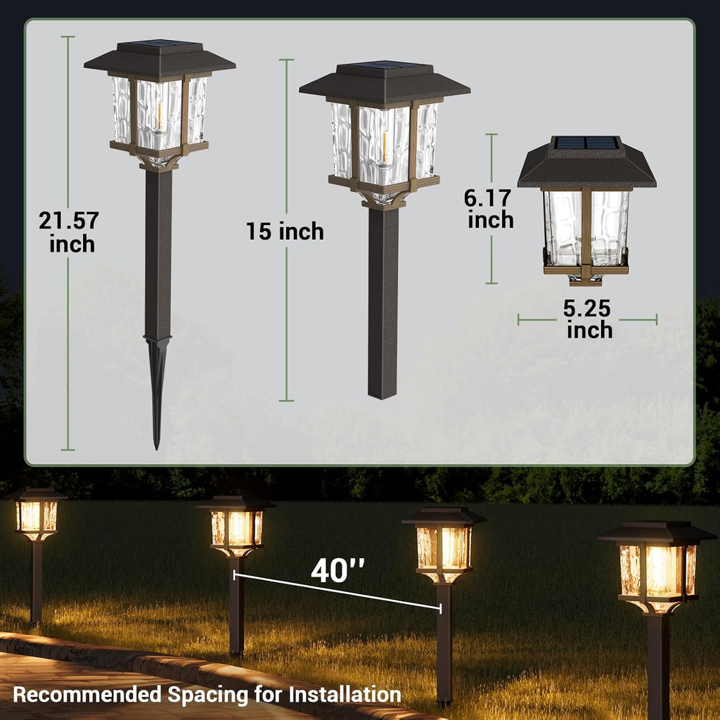 XMCOSY+ Solar Pathway Lights Outdoor 4 Pack, Warm White Solar Garden Lights | IP65 Waterproof, 2-Tone Stainless Steel & Glass, LED Edison Glow Landscape Lighting for Walkway Yard Patio Driveway Decor