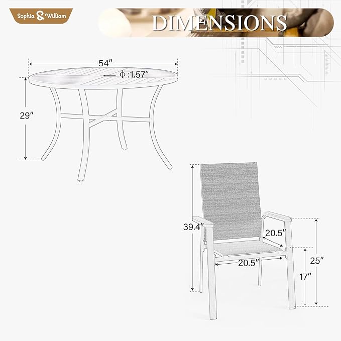 Sophia & William Outdoor Patio Dining Set 7 Pieces, 6 Aluminum Patio Dining - Image 8