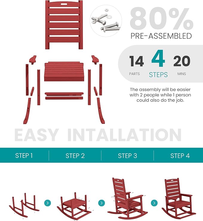 SERWALL Outdoor Rocking Chair Set of 4, Oversized HDPE Patio Rocking Chair - Image 5
