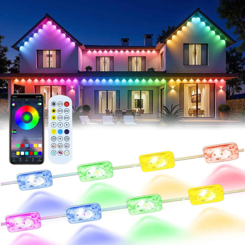 Permanent Outdoor Lights 50ft, Outdoor Lights, with 30 RGBIC LED，with 16 Million Colors and ，IP67 Waterproof, APP/Remote Control Modes, Holiday & Party Decorations