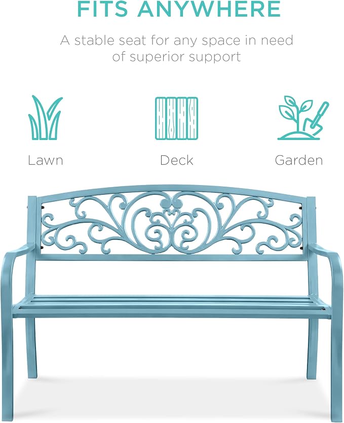 Best Choice Products Outdoor Bench Steel Garden Patio Porch Furniture - Image 3