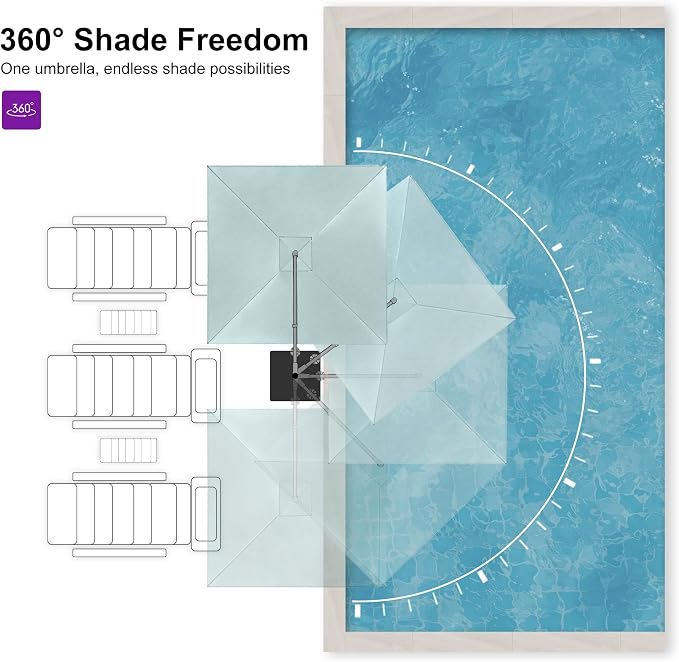 PURPLE LEAF Patio Umbrella 9' X 9' Rectangle Cantilever Umbrella Large Aluminum - Image 5