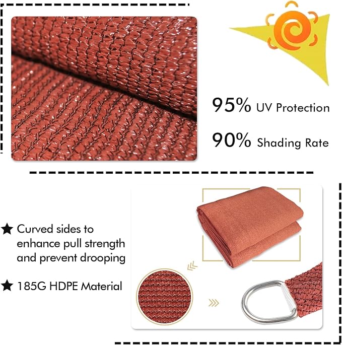 KANAGAWA 14'X14' Rust Red Custom Size Sun Shade Sail Square UV Block Canopy - Image 3