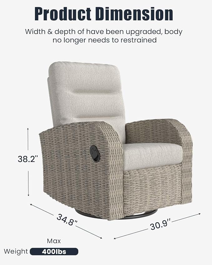 Outdoor Swivel Recliner Chair, All-Weather Wicker Reclining Patio Chair - Image 2