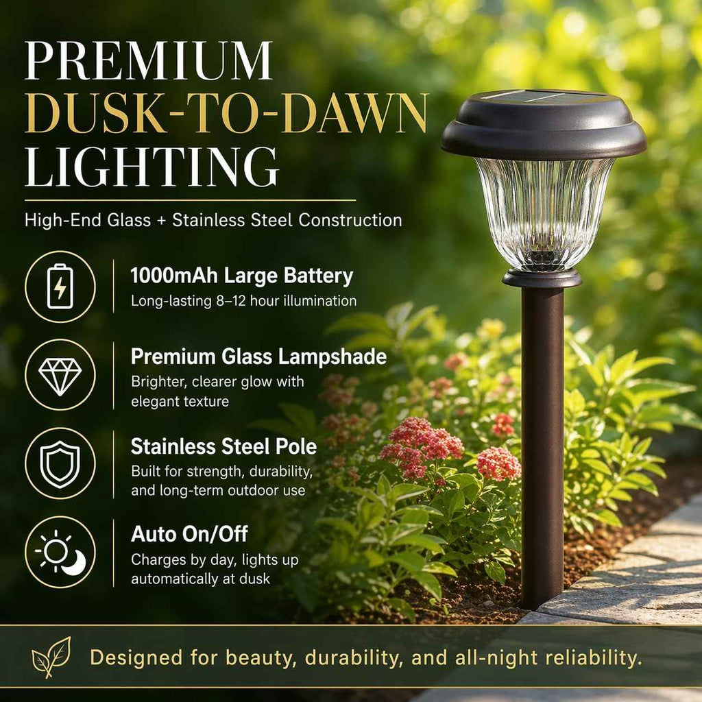 DERAYSION 8 Pack Solar Lights Outdoor Pathway, Stainless Steel Glass Solar Garden Lights, Auto On/Off Long-Lasting Waterproof Outdoor Solar Lights for Yard, Landscape, Path, Driveway, Walkway Décor