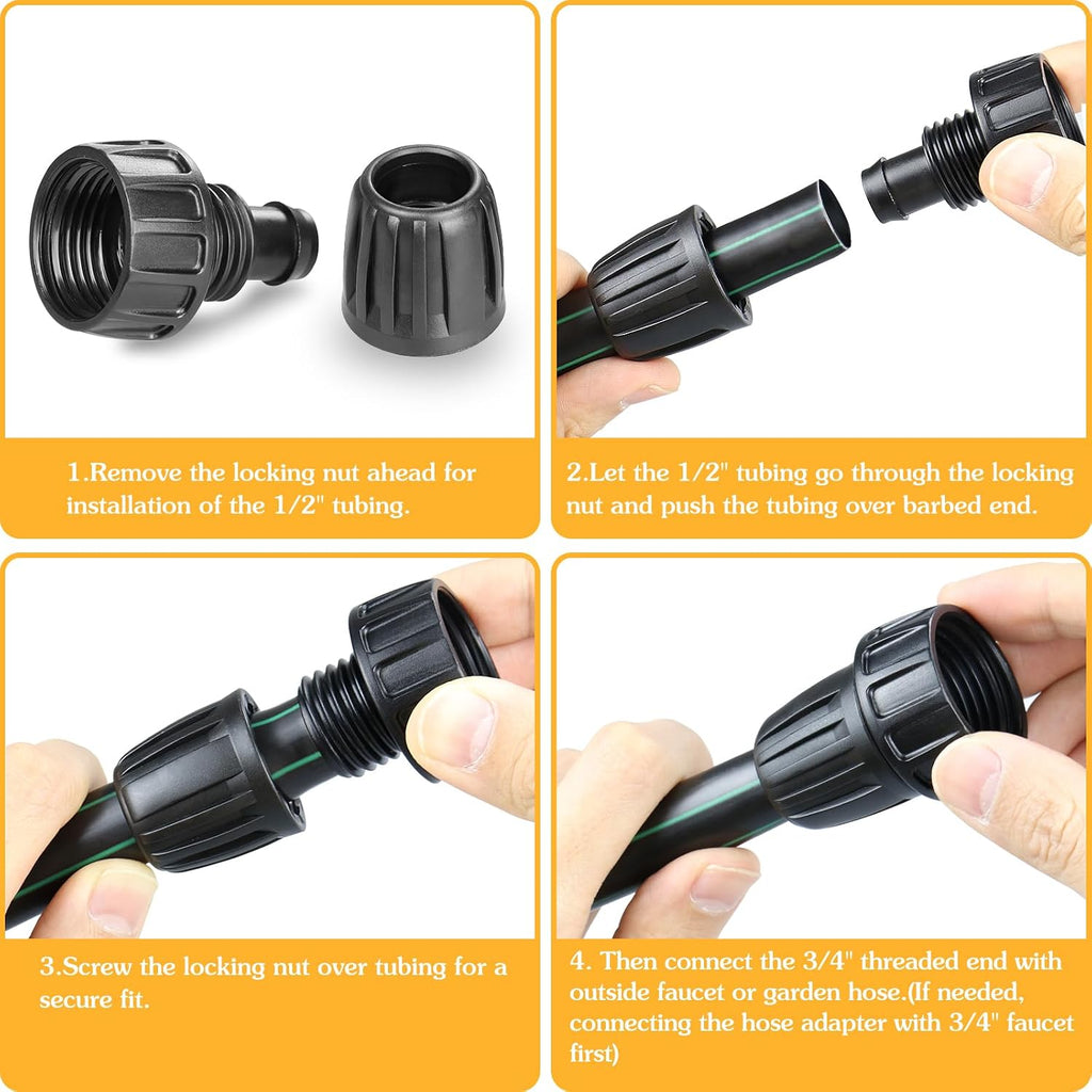 JAYEE Drip Irrigation Tubing Faucet Adapters, 8 Pcs Irrigation Hose Adapter for 3/4" to 1/2" Vinyl Tubing, 3/4 Inch Faucet Connector Adapter Drip Line Parts for Garden Sprinkler Lawn Systems