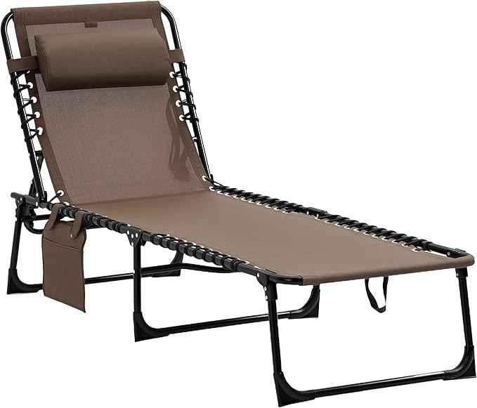 Outsunny Chaise Lounge Chair Outdoor, 5-Position Adjustable Sun Tanning Chair