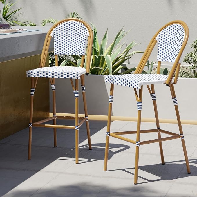 ONBRILL French Bar Stool Set of 2, Wicker Bar Height Stool 29" - Image 3