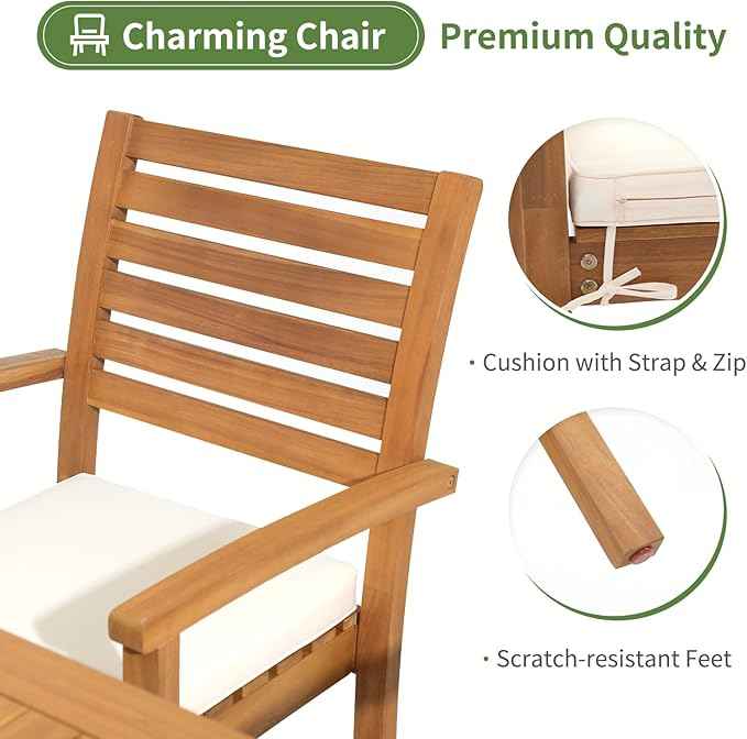 OC Orange-Casual Stackable Patio Dining Chairs Set of 6, Outdoor Acacia Wooden