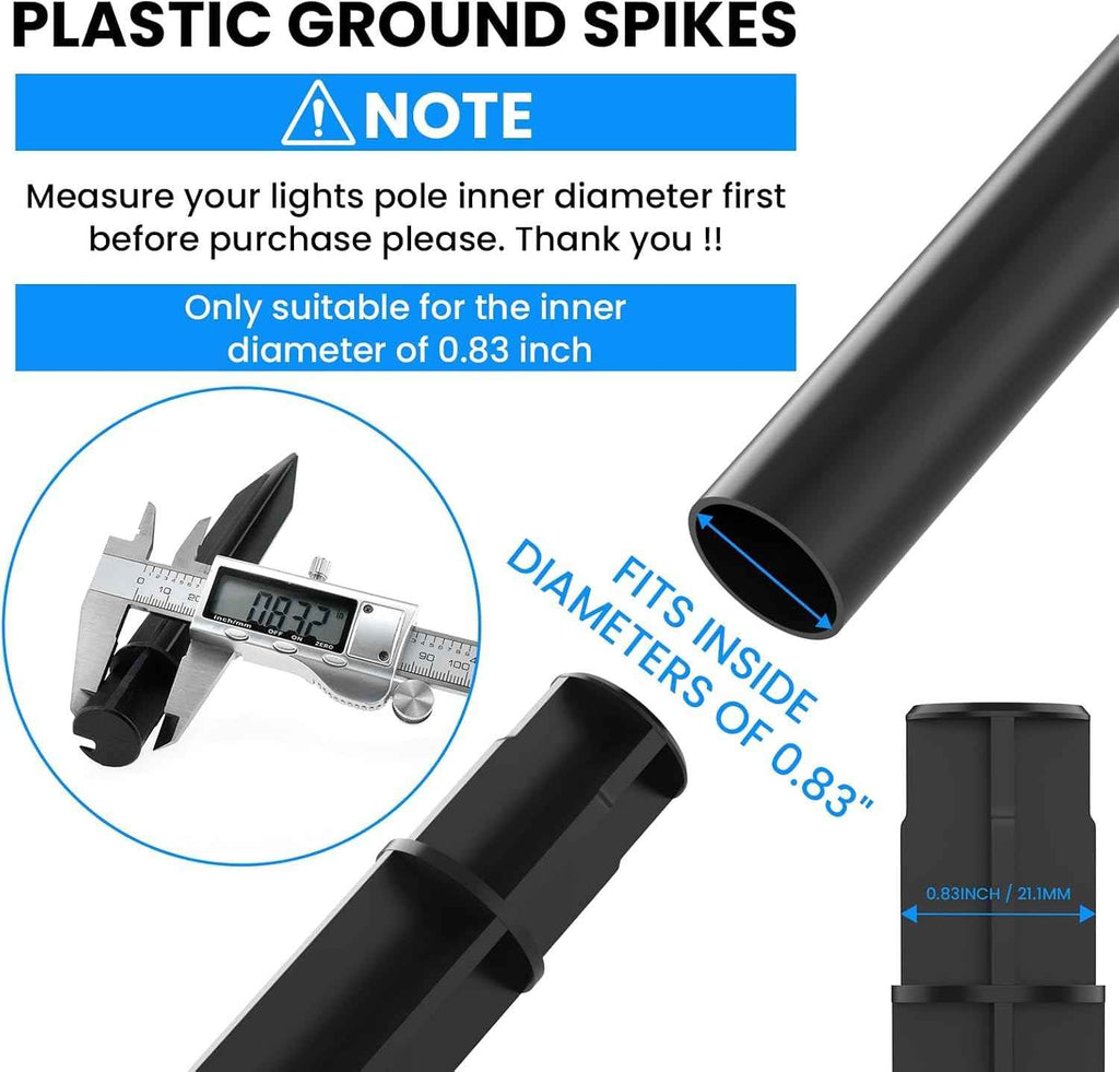 SDTC Tech 6 Pack ABS Solar Torch Light Stakes, Fit 0.83" ID Round Pole | Reinforced Garden Ground Plastic Spikes, 8.2" Length Plug Connector, for Solar Pathway Lights Garden Lights Torch Lights