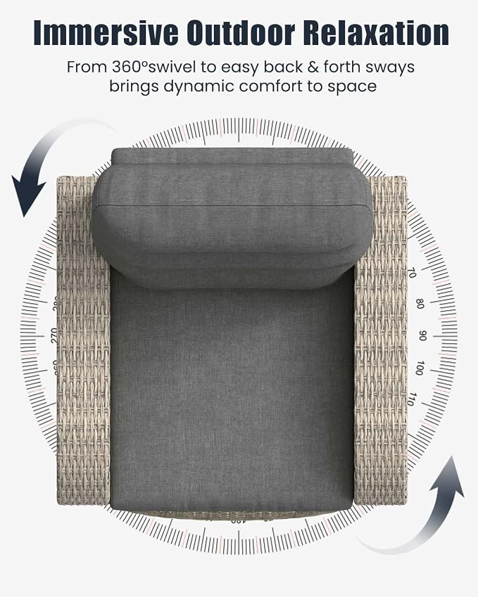 Outdoor Swivel Recliner Chair Set of 2, All-Weather Wicker Reclining Patio Chair - Image 7