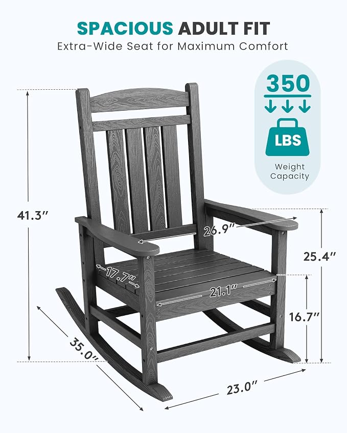 SERWALL Outdoor Rocking Chair Set of 4, HDPE Patio Rocking Chair, All-Weather - Image 3
