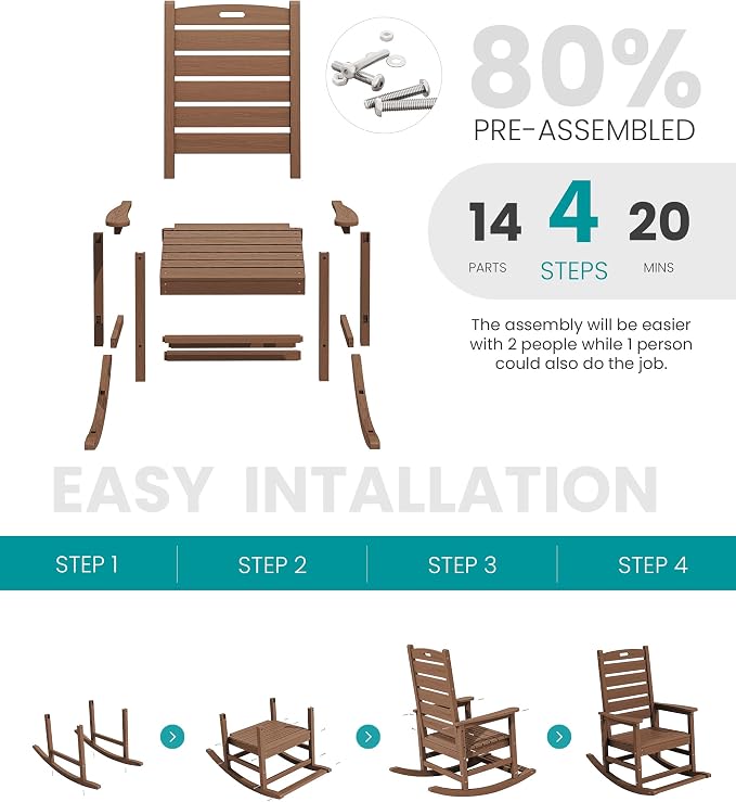 SERWALL Outdoor Rocking Chair Set of 2, Oversized Rocking Chair - Image 8