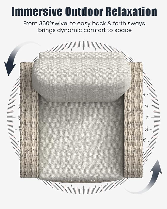 Outdoor Swivel Recliner Chair, All-Weather Wicker Reclining Patio Chair - Image 7