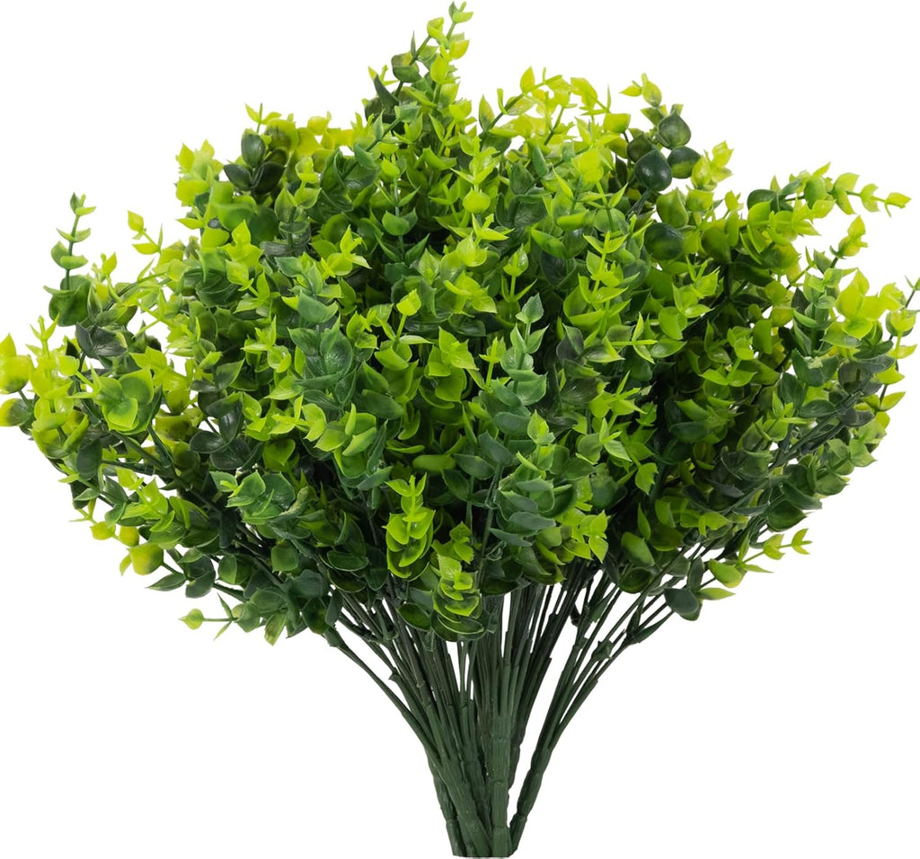8 Bundles UV Resistant & Non-Fading Artificial Boxwood Shrubs - Fake Greenery Plants for Outdoor Indoor, Farmhouse, Garden, Porch, Patio, Wedding Decoration