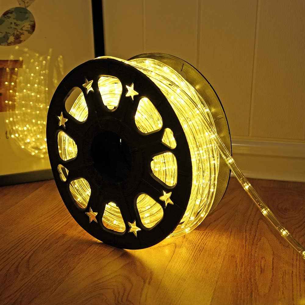 50ft 360 LED Waterproof Rope Lights, 110V Connectable Indoor Outdoor Warm Led Rope Lights for Outside, Deck, Patio, Pool, Camping, Landscape Lighting and Christmas Tree Decorations (Warm White)