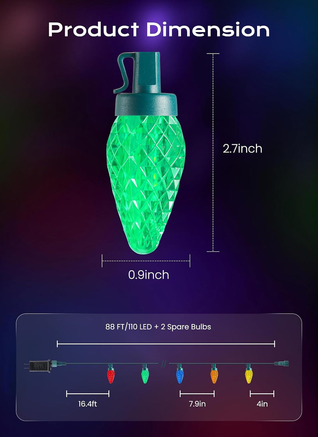 Minetom C9 Outdoor Christmas Lights, 72 FT 110 LED C9 String Lights, 8 Modes & Timer Connectable Waterproof for Christmas Tree Light Indoor Outdoor Xmas Decor, Multicolor