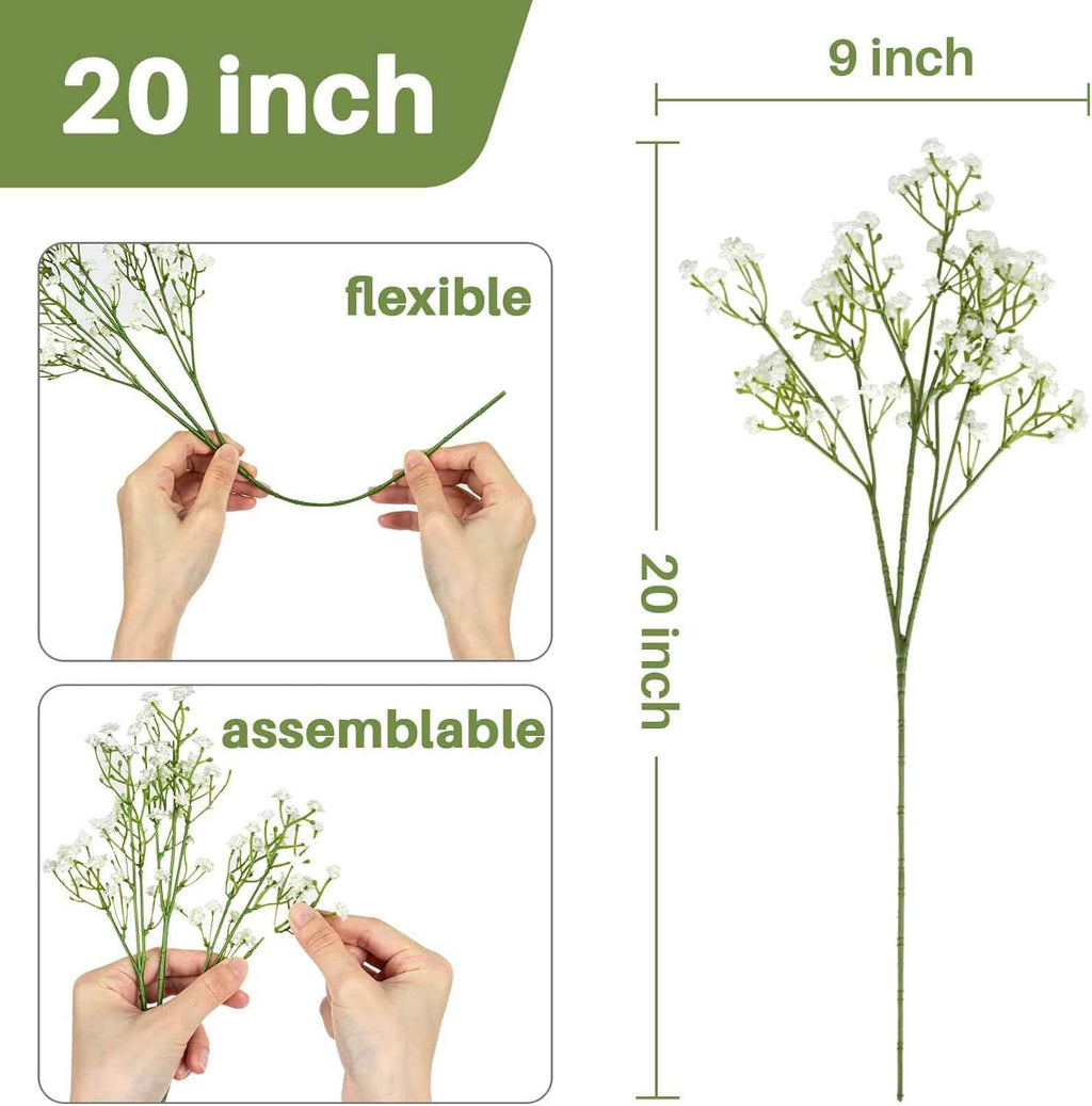 MAQIHAN 6 Babys Breath Artificial Flowers - White Faux Gypsophila Bouquet | Realistic Fake Flower Greenery for Wedding Centerpieces, Table Decorations, Bridal Bouquets, Home & Party Floral Arrangements