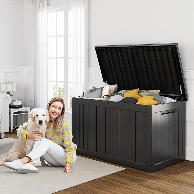 230 Gallon Resin Deck Box, Lockable Patio Outdoor Storage Box - Image 4