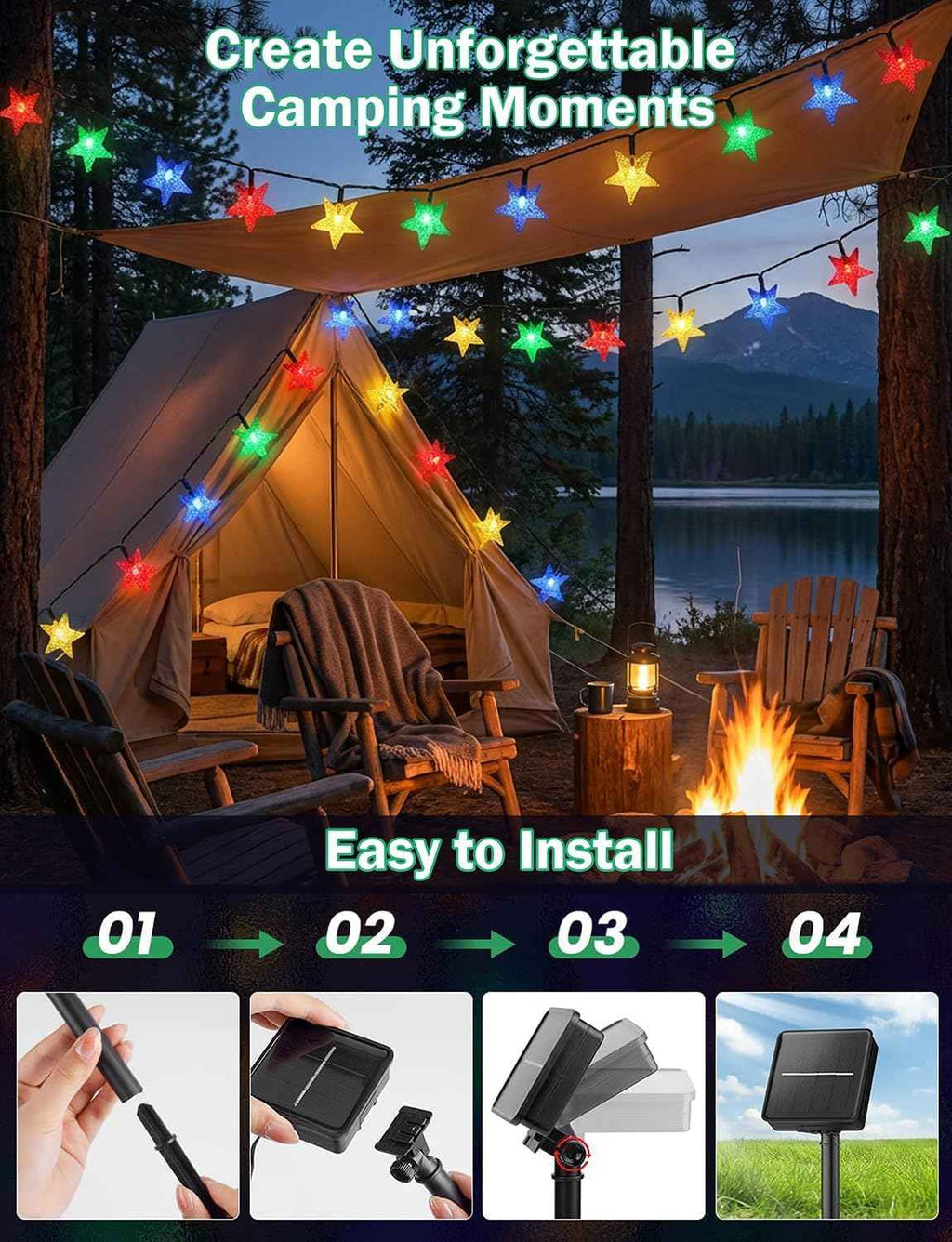 Star String Lights 23FT 50LED Colorful Star Fairy Lights Waterproof Solar Powered Twinkle Light with 8 Modes Outdoor Decorative Lights for Garden Patio Christmas Festival Party Decor